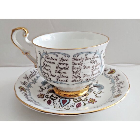 Paragon Warranted Wedding Anniversary Teacup and Saucer For Better, For Worse - Picture 1 of 13